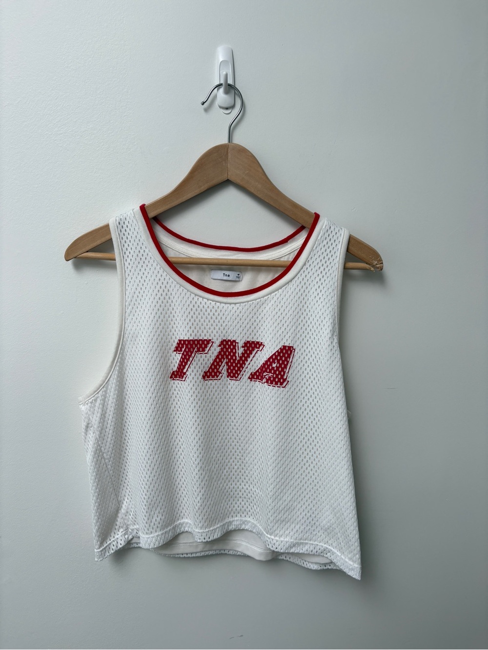 TNA White Mesh Tank with Red Logo and Trim